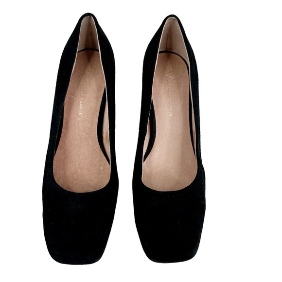Anthropologie Eloise Square Toe Block Heel Pumps Black Suede SZ 8 Shoes Heels - Picture 14 of 16